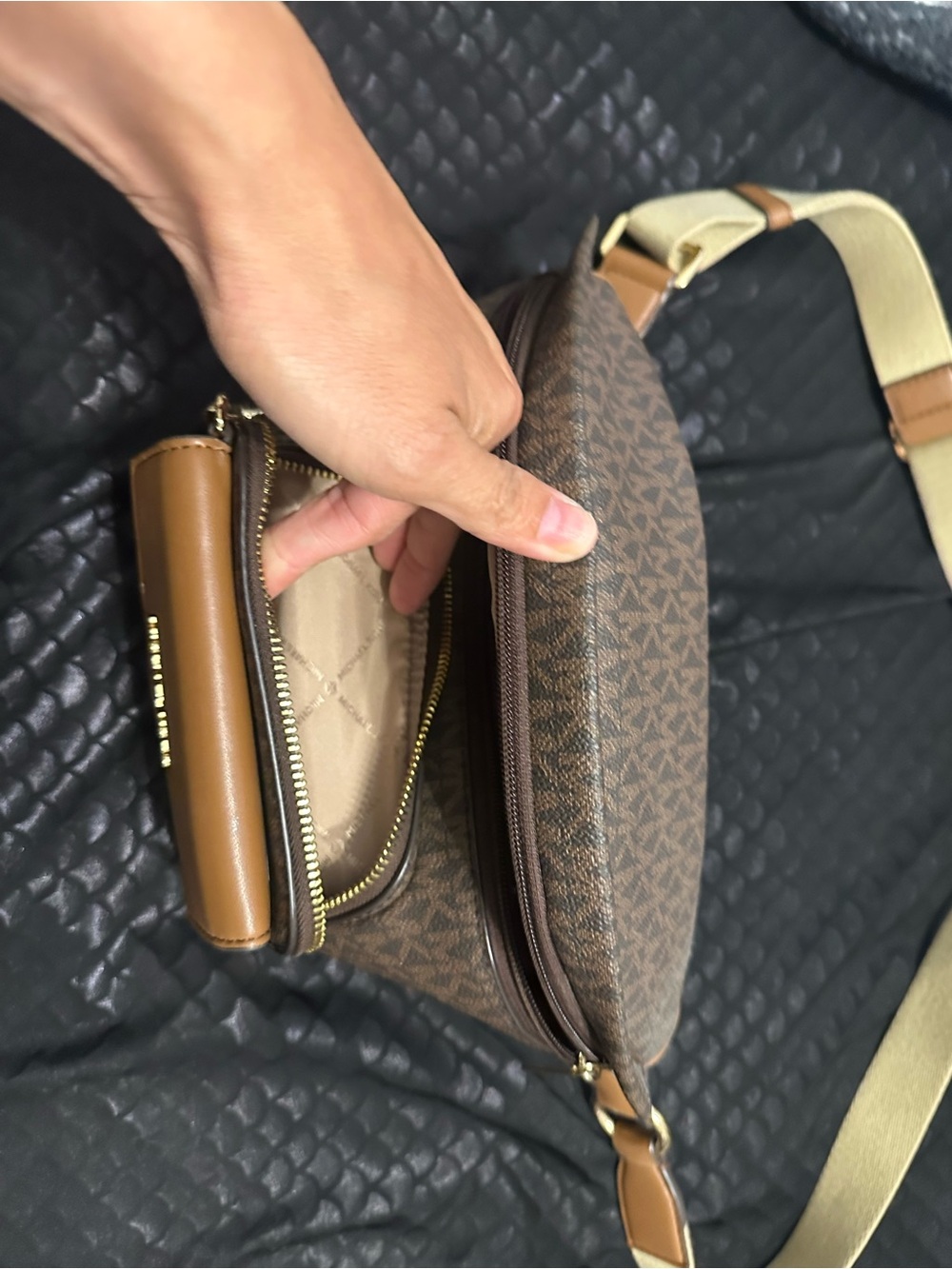 Michael Kors Brown Monogram Crossbody Belt Bag with Gold Hardware - Picture 5 of 12